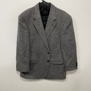 JOHN‎ ASHFORD Mens 42S Herringbone LambsWool Merino Blend Blazer Gray Black